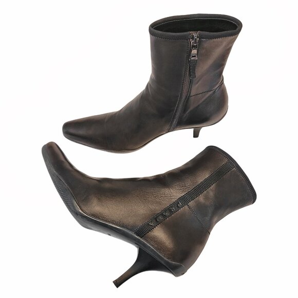 Prada Shoes - PRADA Leather Kitten Heel Sock Boots 37.5
